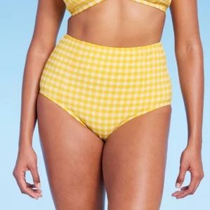 NWT Kona Sol Yellow Checkered High Waist Bikini Swim Bottom Size XL (16)